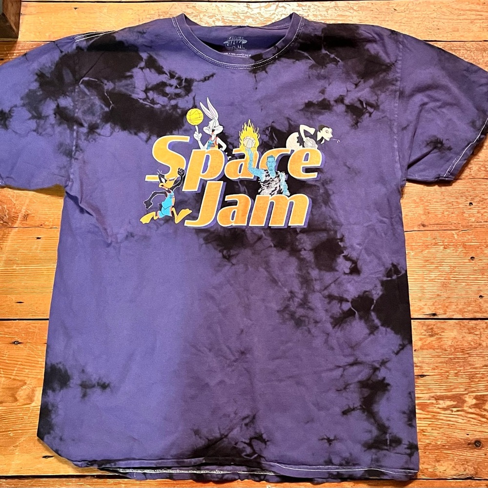 Vintage Space Jam Collectible T-Shirt Mens Medium- Purple/Black Tie-Dye